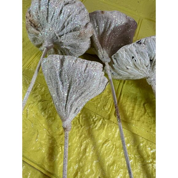 Vintage Lotus Seed Pod Floral Picks Christmas Holiday White Silver Set - Picture 16 of 16